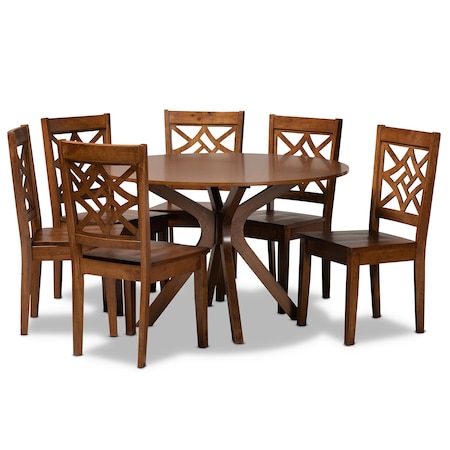 Baxton Studio Miela Modern and Contemporary Walnut Brown Finished Wood 7-Piece Dining Set 179-11388-10893-Zoro